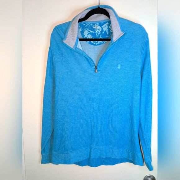 Izod Saltwater Relaxed Classic Turquoise 1/4 zip Men's Pullover 100% Cotton Sz M - Picture 1 of 5